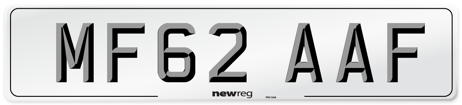 MF62 AAF Number Plate from New Reg